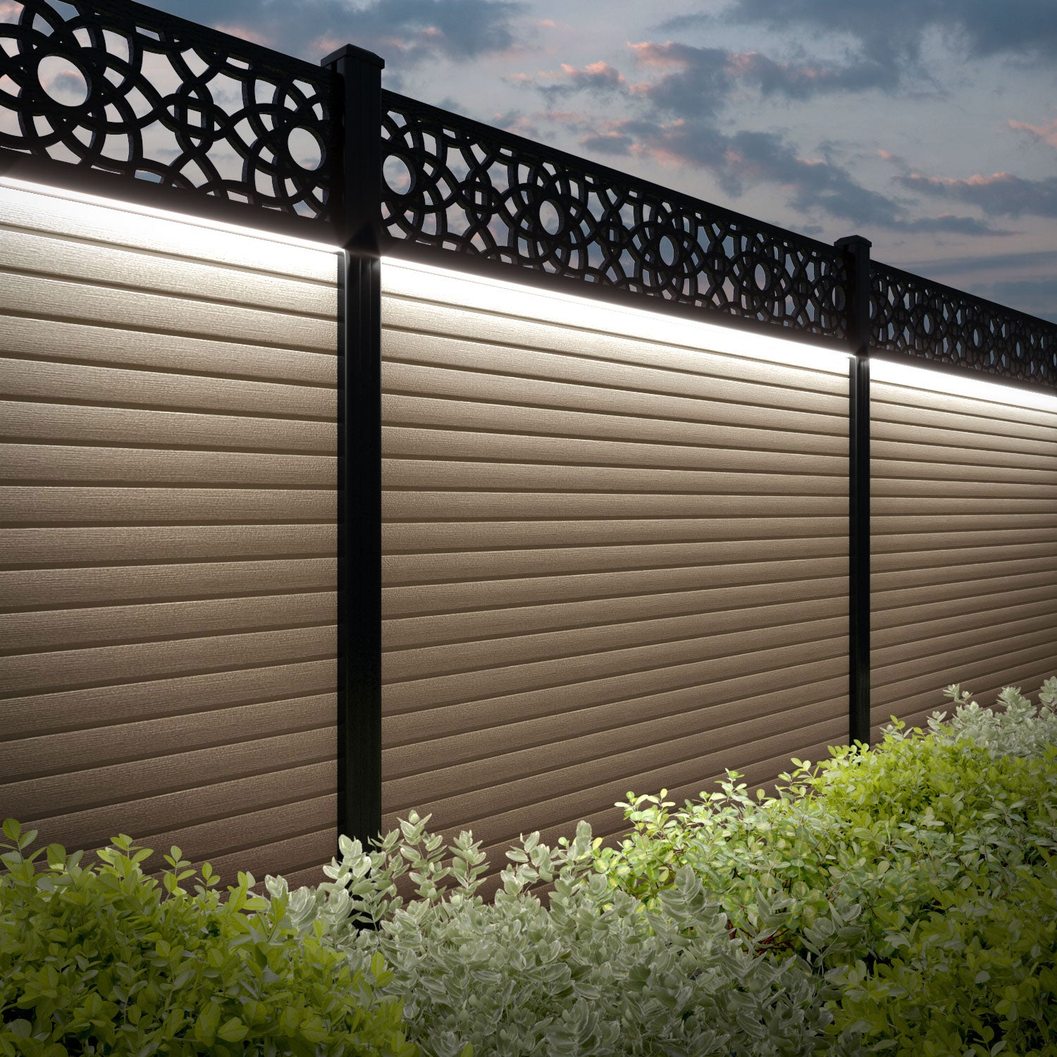 Hudson Ambar Fence Panel - Light Oak - with our composite posts