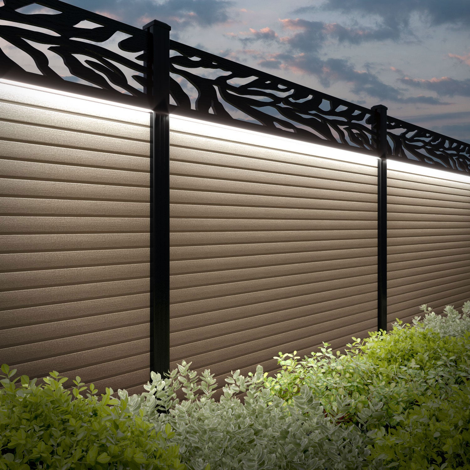 Hudson Malawi Fence Panel - Light Oak - with our aluminium posts