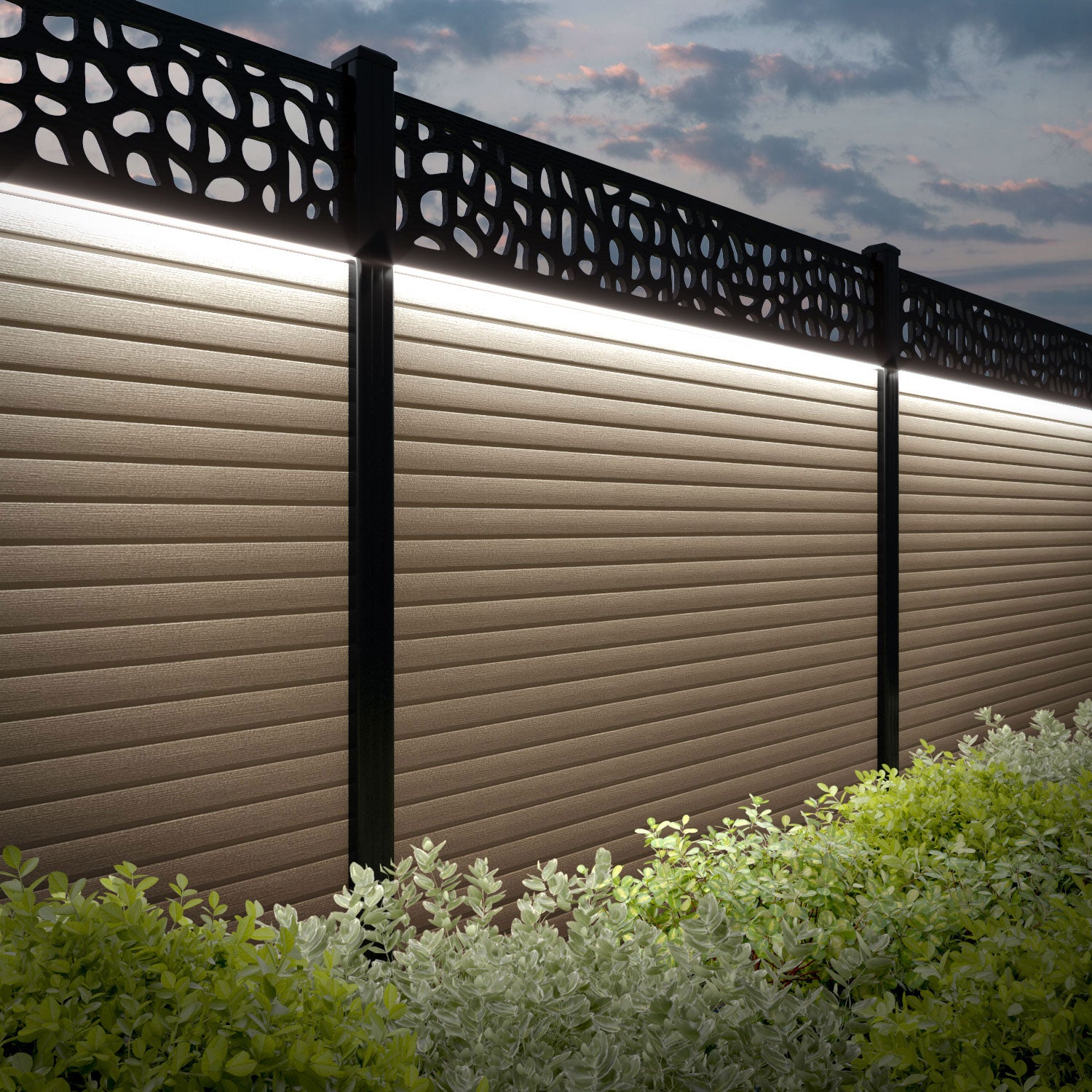 Hudson Pebble Fence Panel - Light Oak - with our aluminium posts