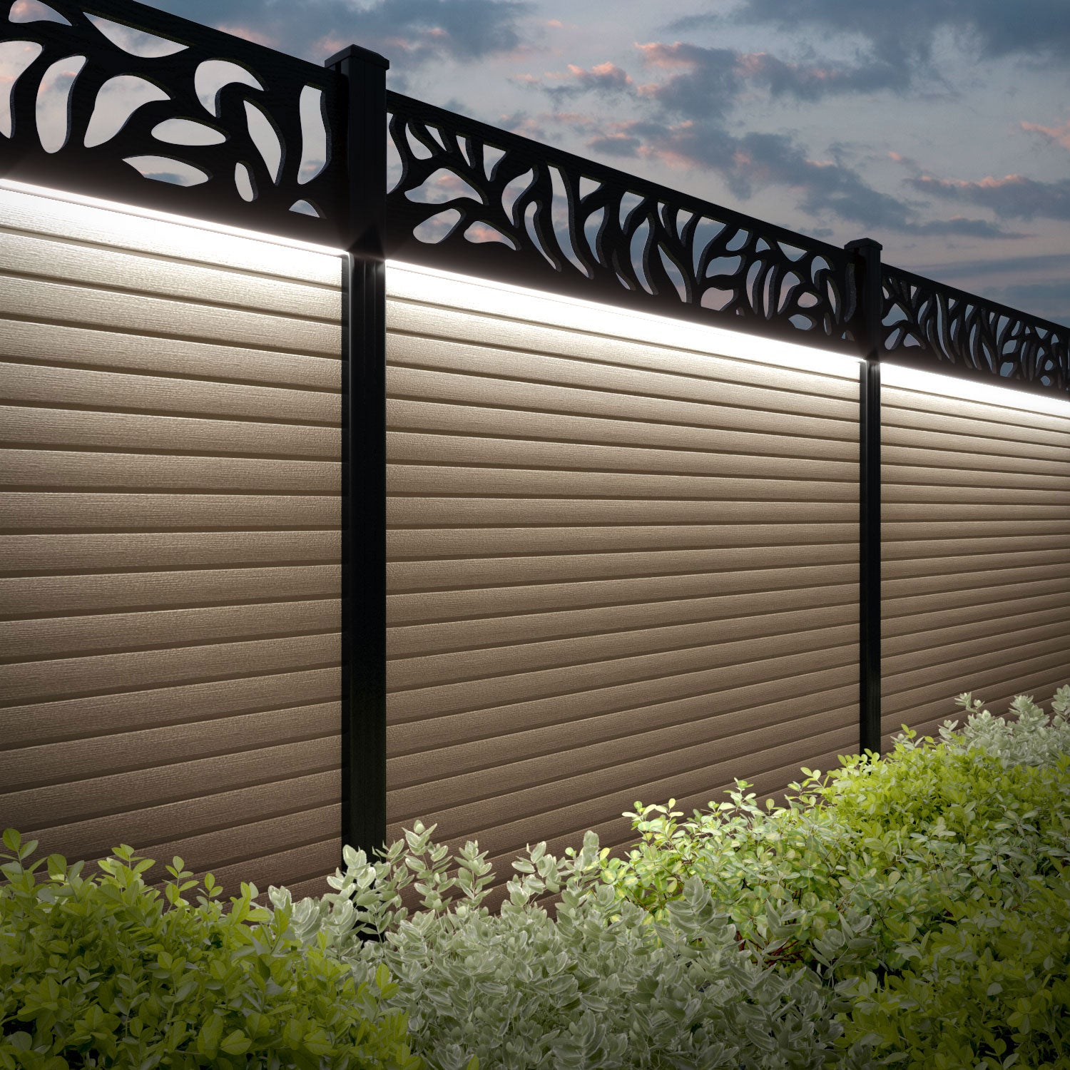 Hudson Plume Fence Panel - Light Oak - with our aluminium posts