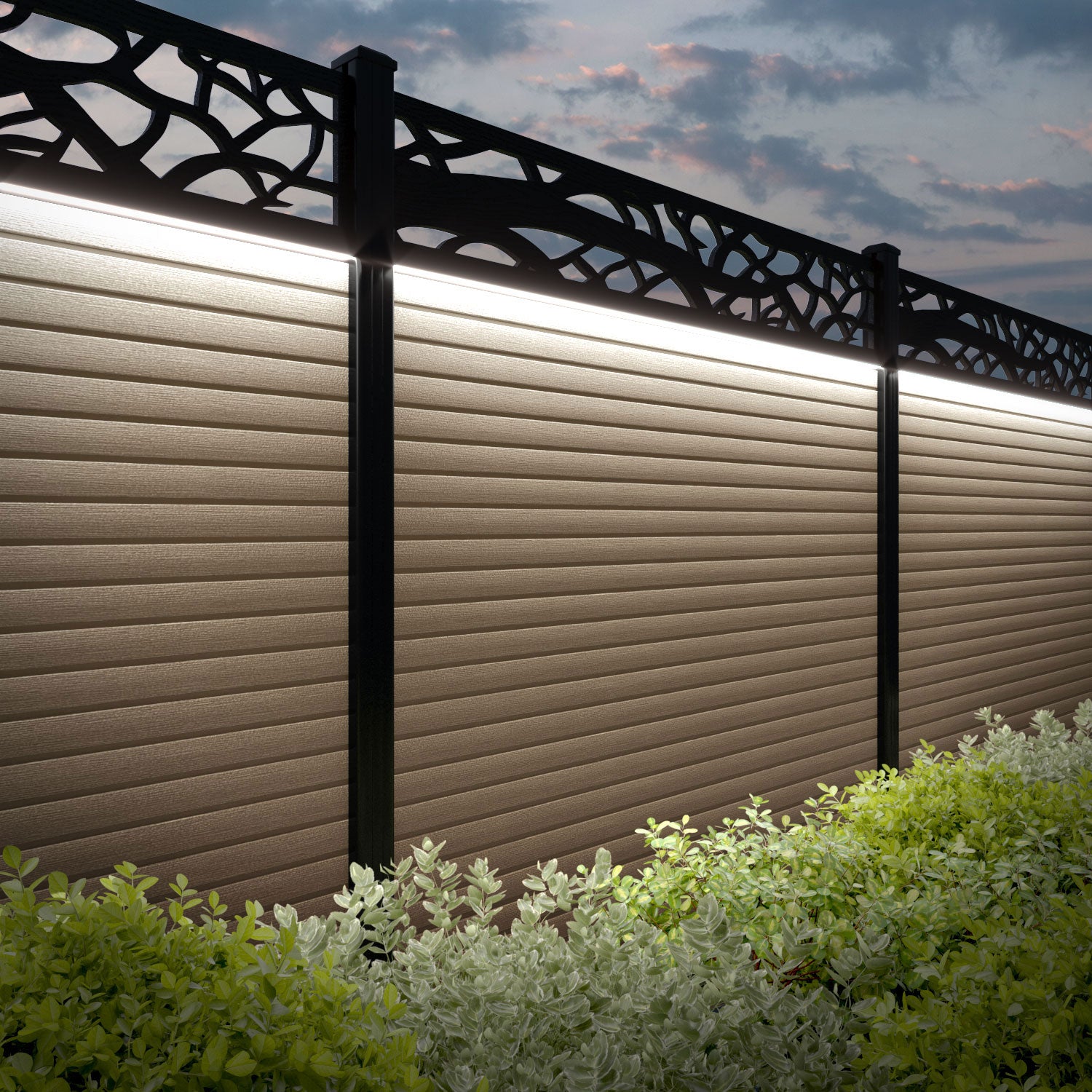 Hudson Twilight Fence Panel - Light Oak - with our aluminium posts