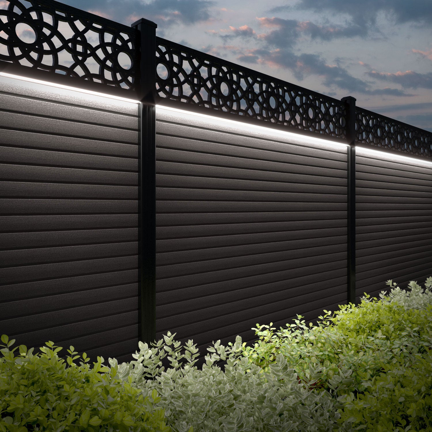 Hudson Ambar Fence Panel - Mid Brown - with our aluminium posts