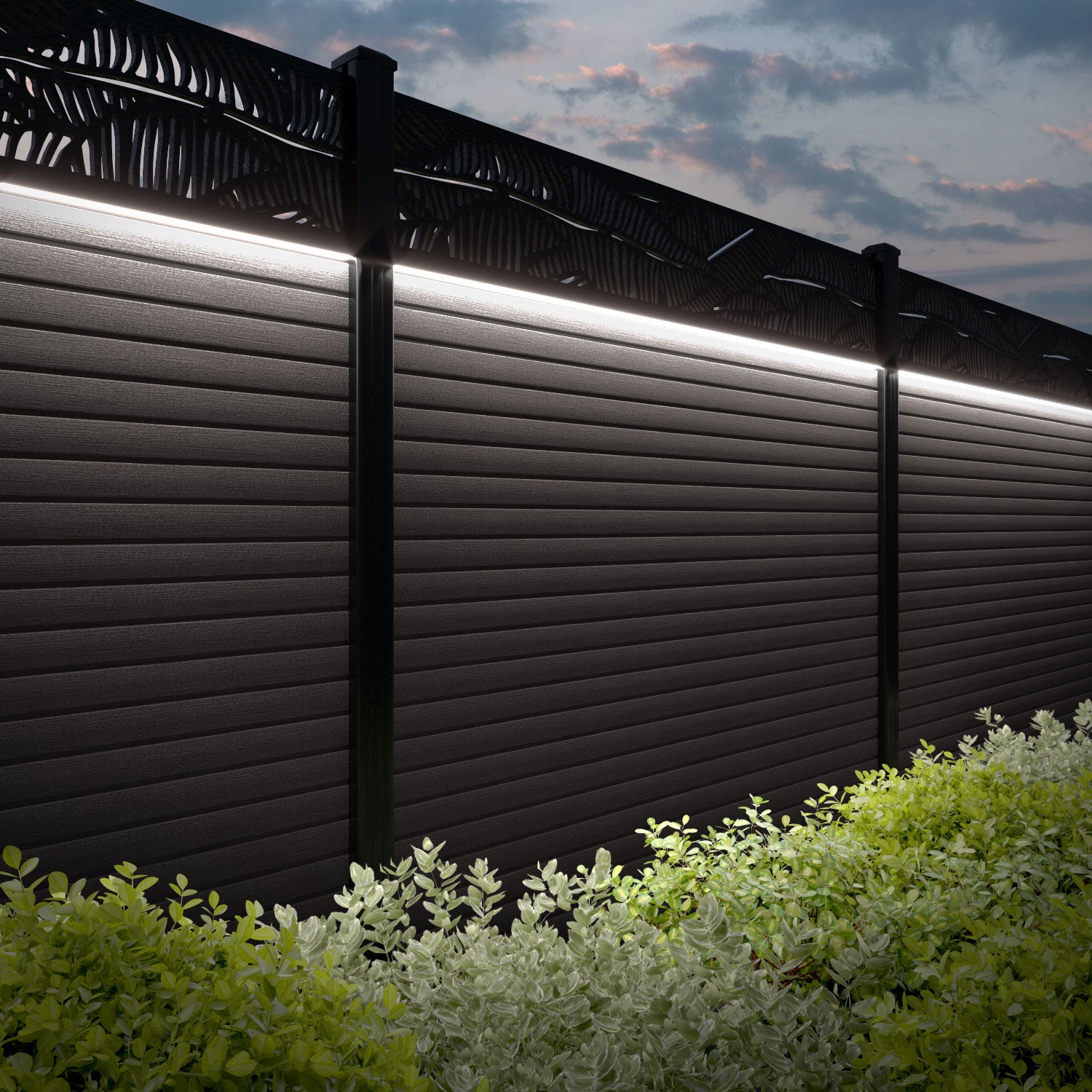 Hudson Feather Fence Panel - Mid Brown - with our aluminium posts