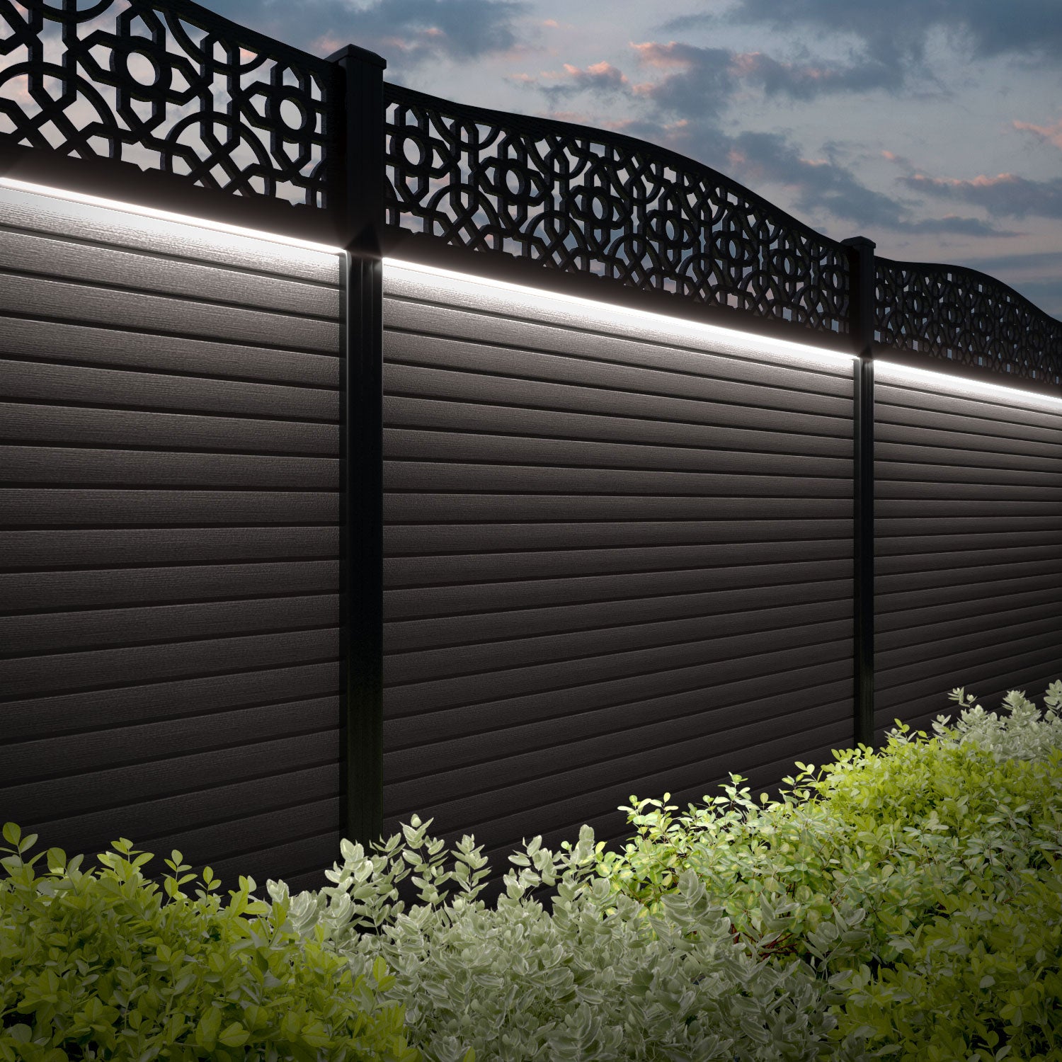 Hudson Nabila Curved Top Fence Panel - Mid Brown - with our composite posts
