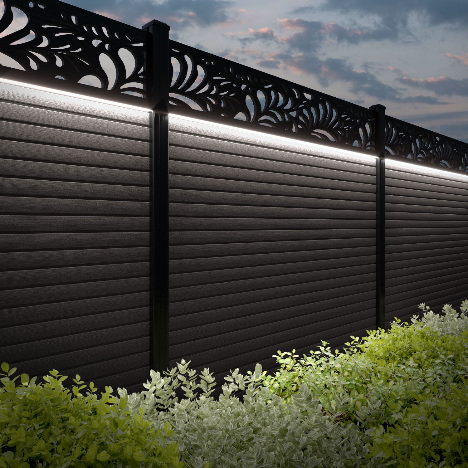 Hudson Petal Fence Panel - Mid Brown - with our aluminium posts