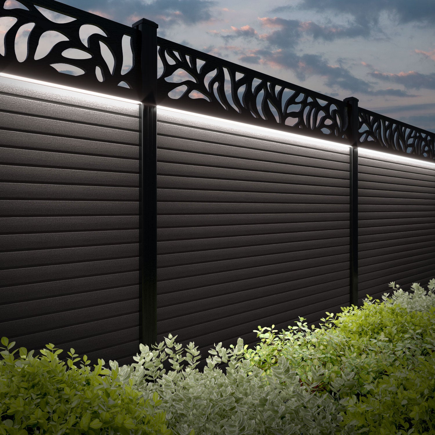 Hudson Plume Fence Panel - Mid Brown - with our aluminium posts