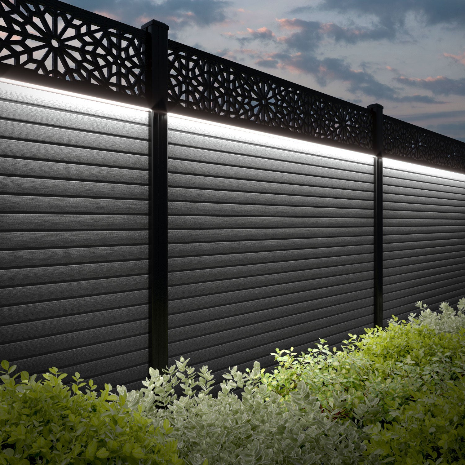 Hudson Alnara Fence Panel - Mid Grey - with our aluminium posts
