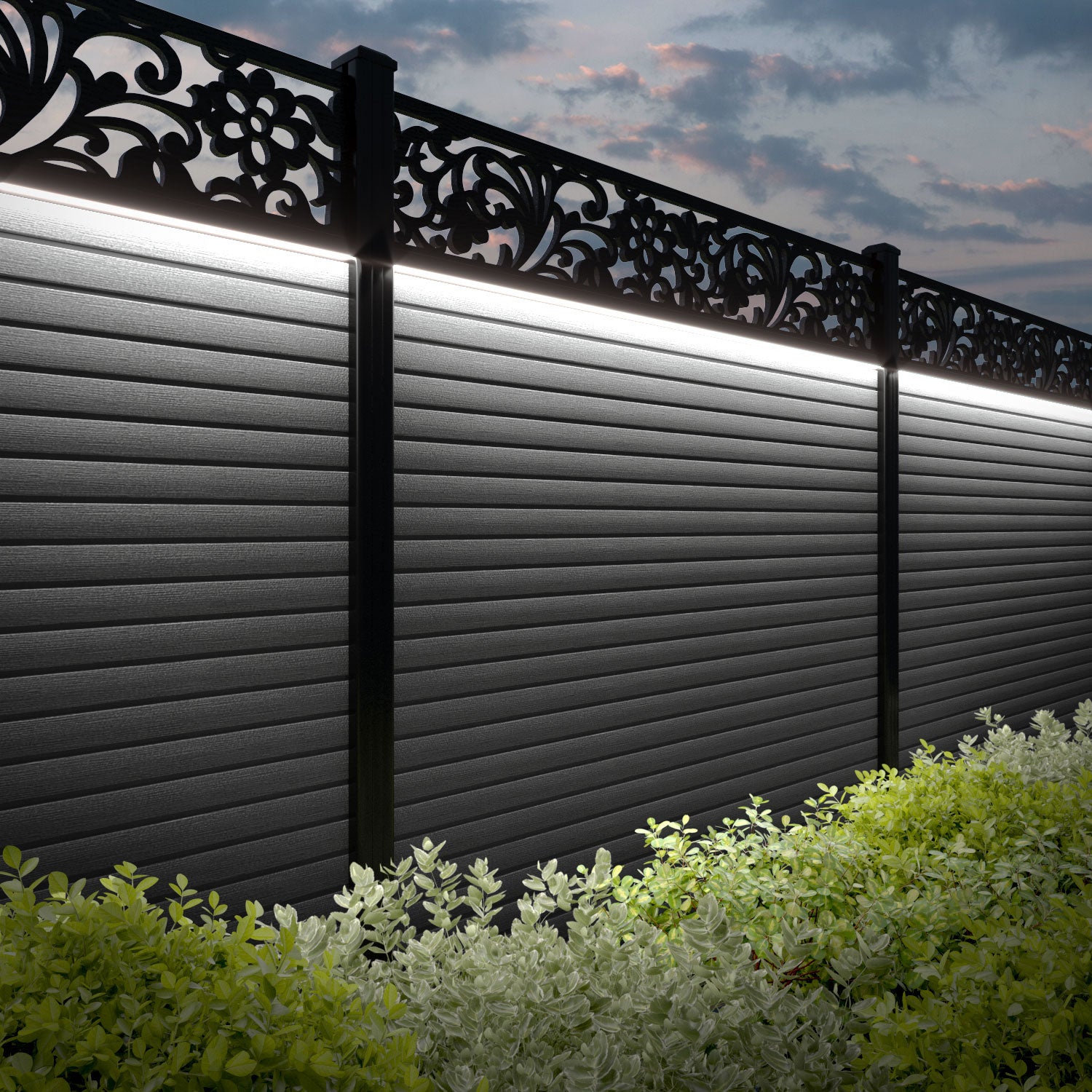 Hudson Eden Fence Panel - Mid Grey - with our aluminium posts