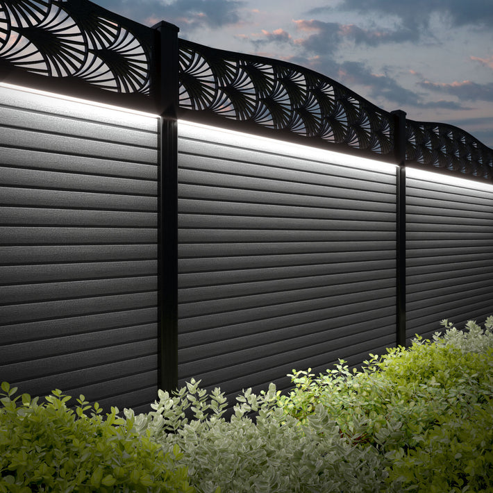 Hudson Laurel Curved Top Fence Panel - Mid Grey - with our aluminium posts
