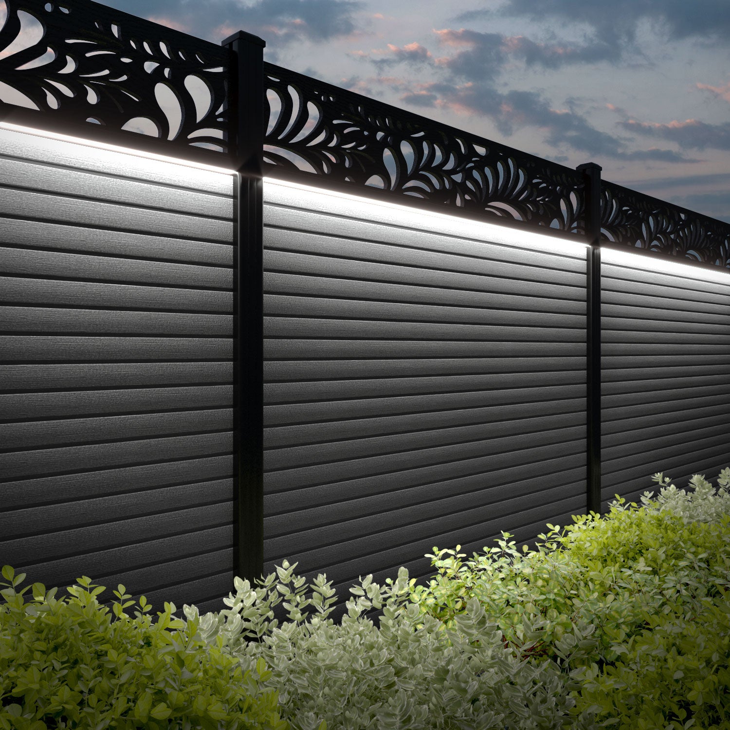 Hudson Petal Fence Panel - Mid Grey - with our aluminium posts