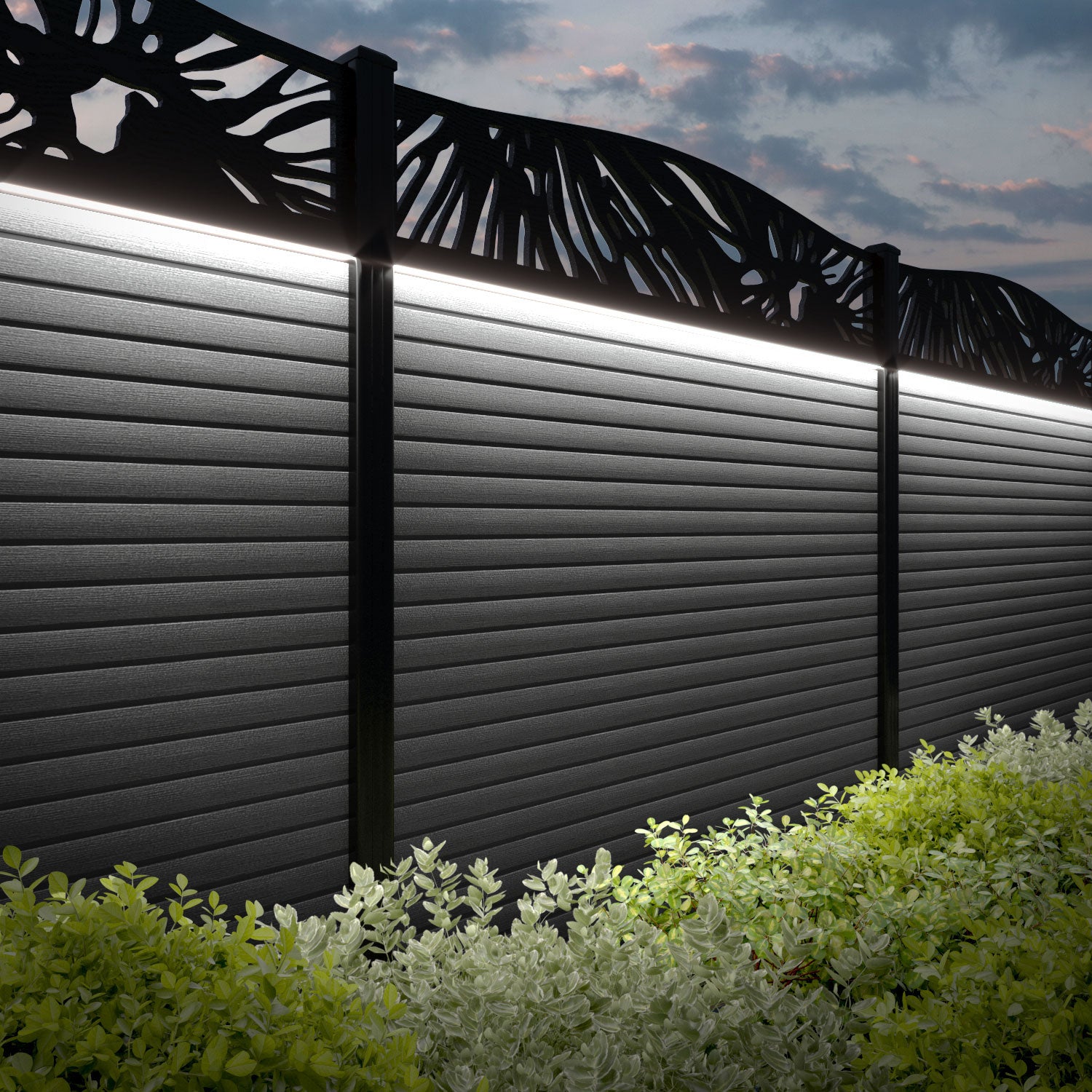 Hudson Poppy Curved Top Fence Panel - Mid Grey - with our composite posts