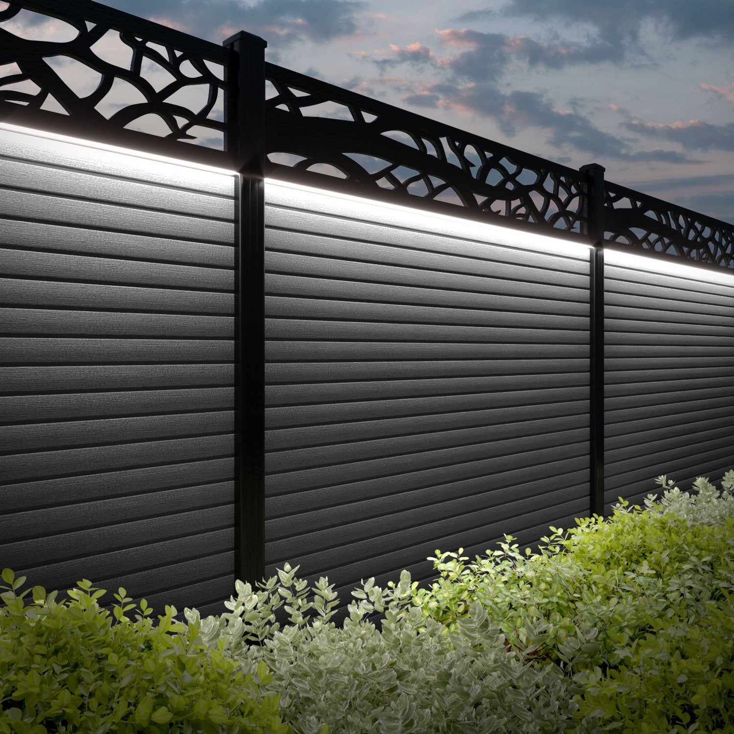 Hudson Twilight Fence Panel - Mid Grey - with our aluminium posts