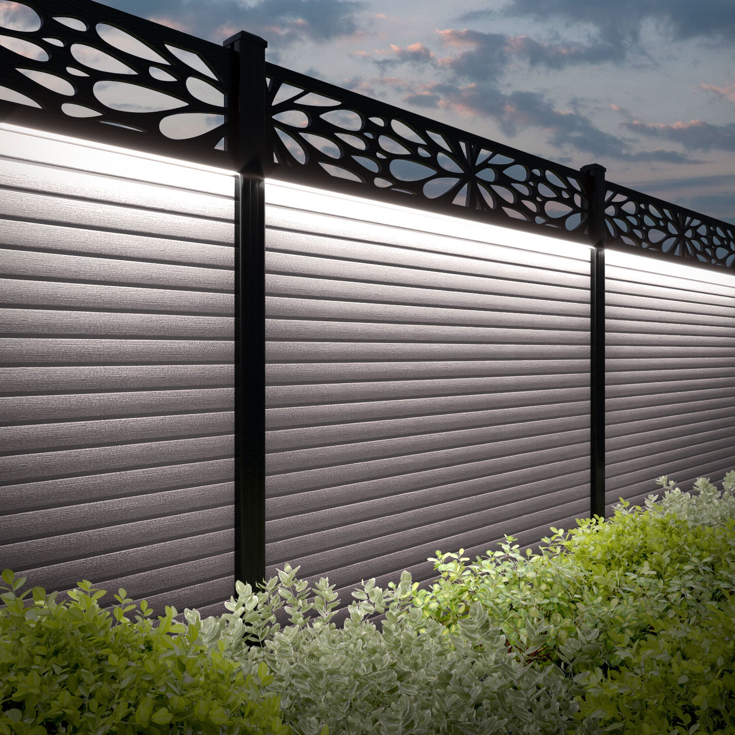 Hudson Blossom Fence Panel - Mid Stone - with our aluminium posts