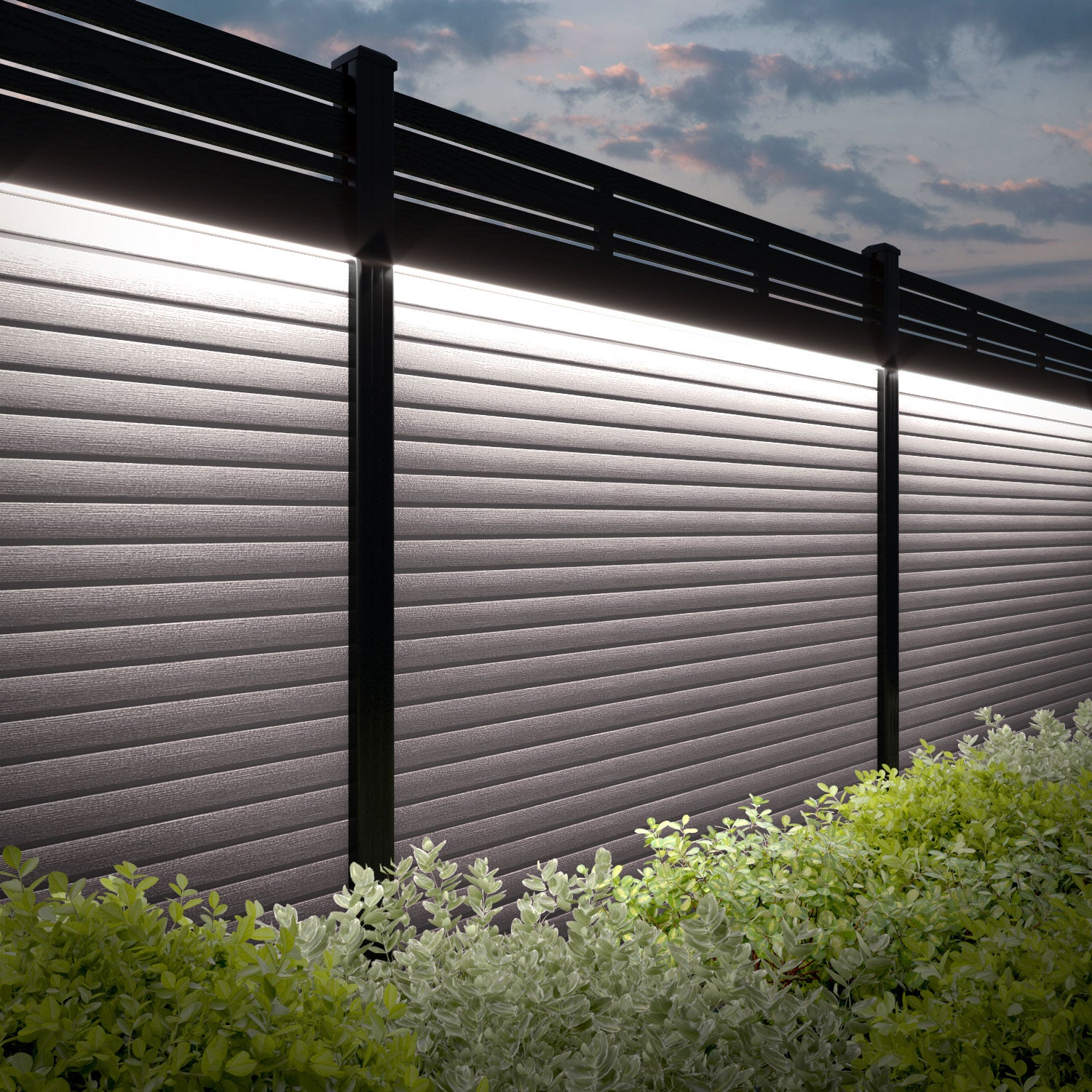 Hudson Linea Fence Panel - Mid Stone - with our composite posts