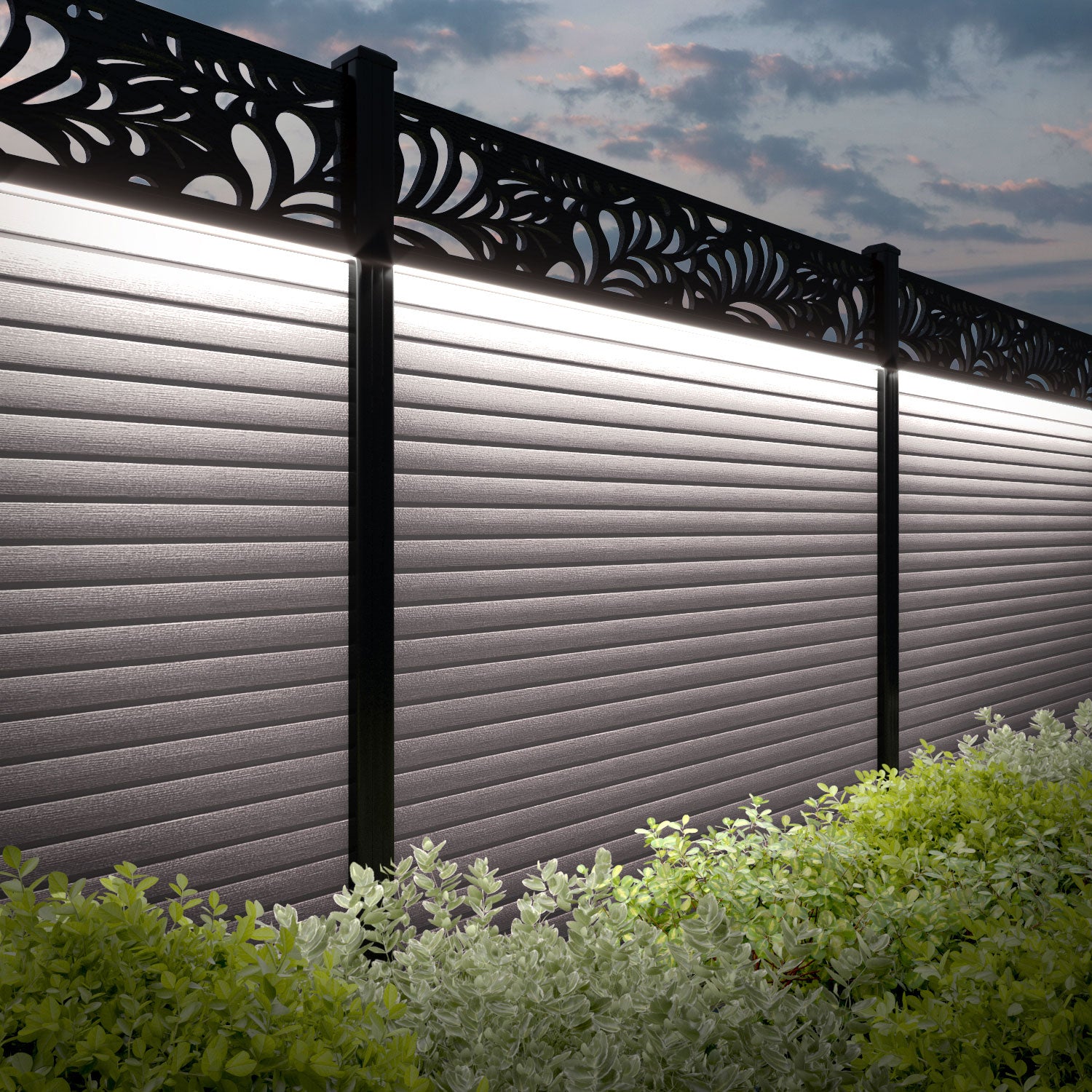 Hudson Petal Fence Panel - Mid Stone - with our aluminium posts