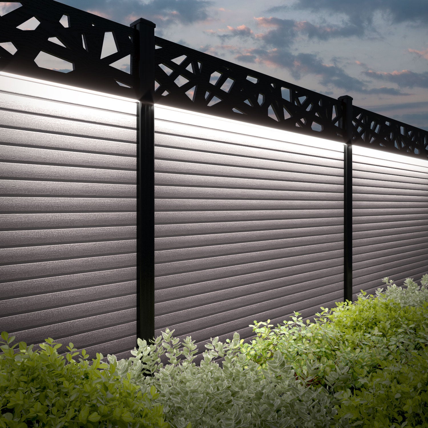 Hudson Prism Fence Panel - Mid Stone - with our aluminium posts