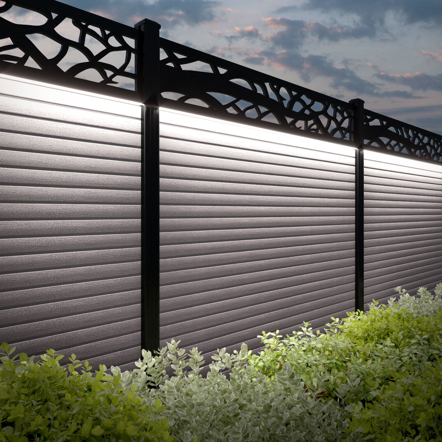 Hudson Twilight Fence Panel - Mid Stone - with our aluminium posts