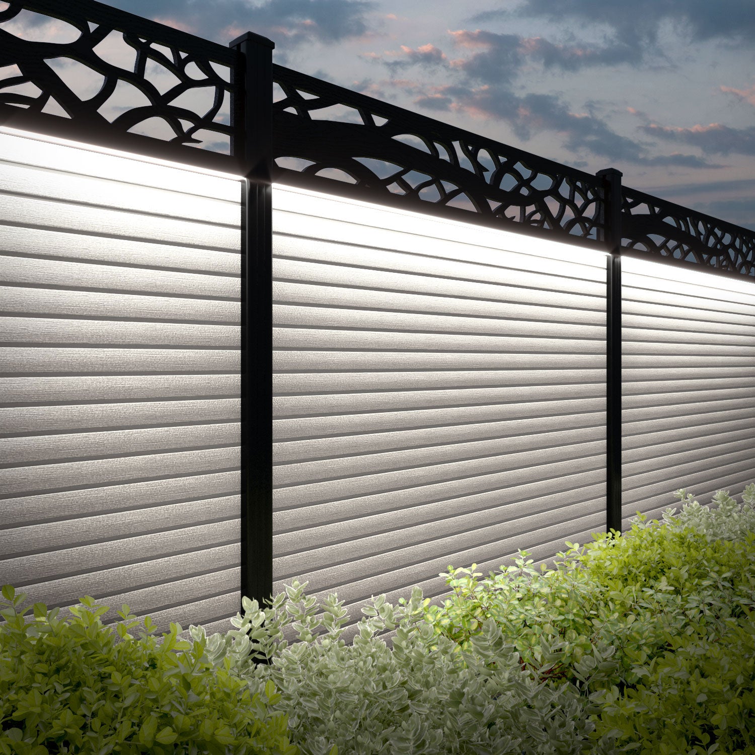 Hudson Twilight Fence Panel - Light Stone - with our aluminium posts
