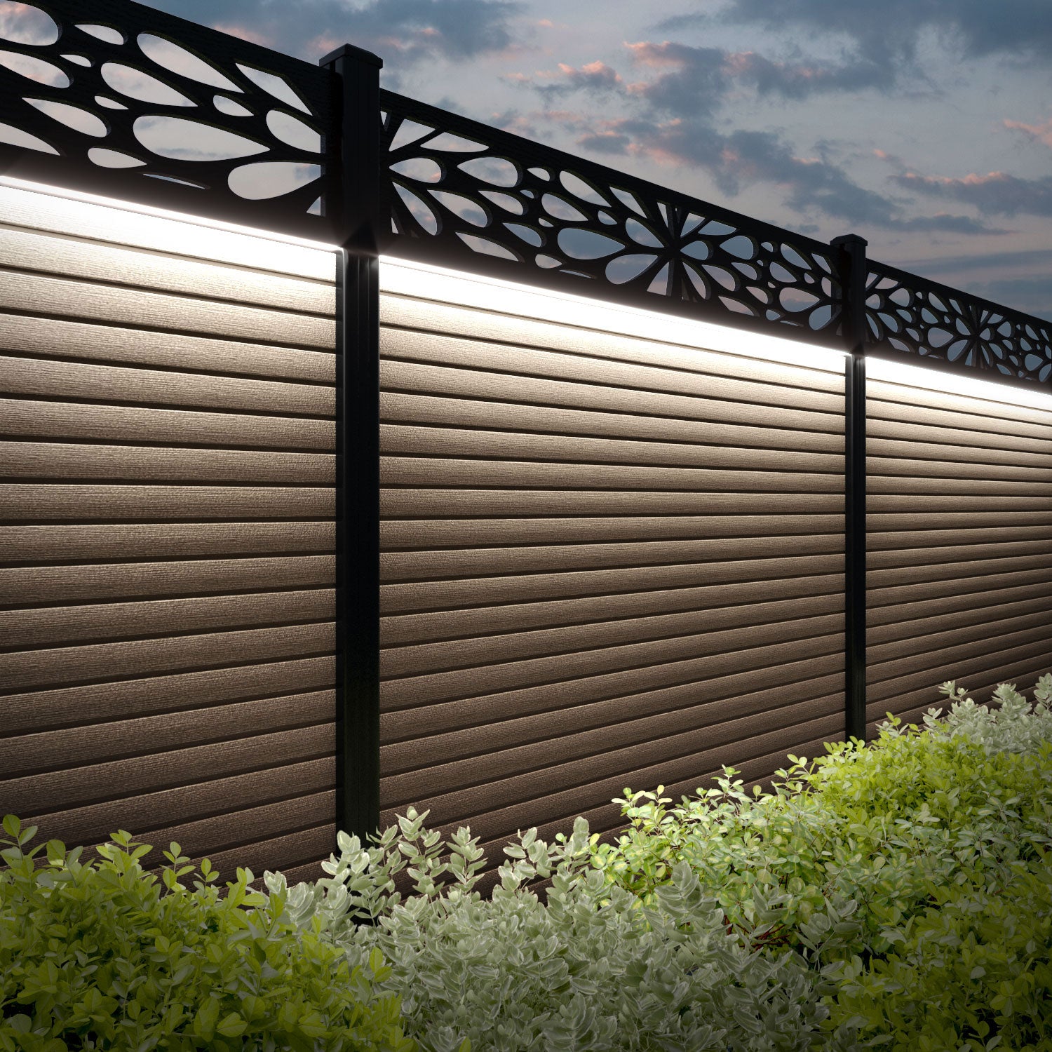 Hudson Blossom Fence Panel - Teak - with our composite posts