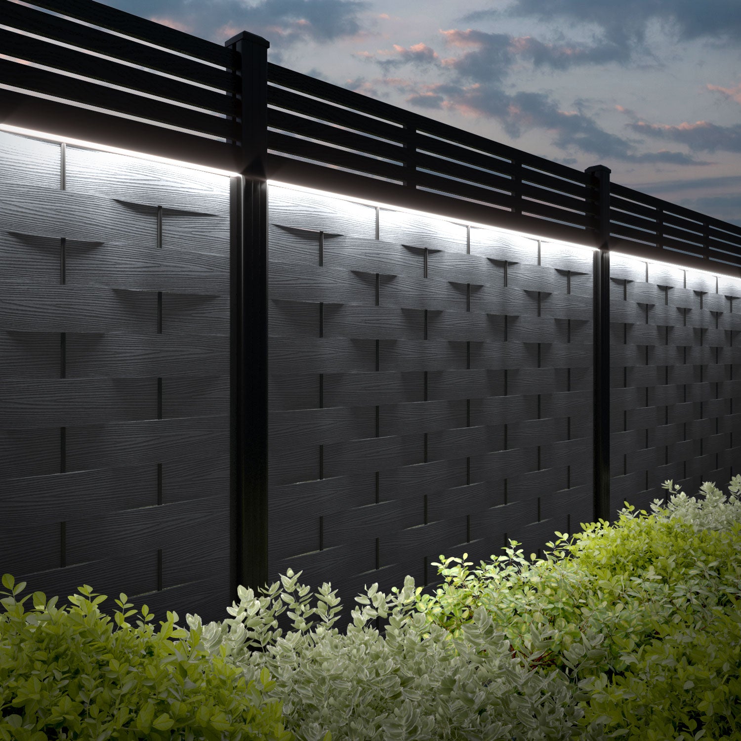 Ripple Aspen Fence Panel - Anthracite - with our aluminium posts