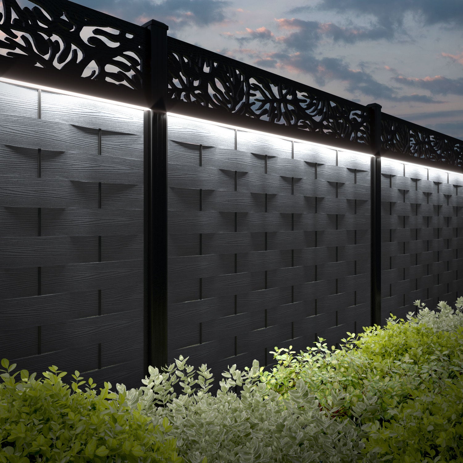 Ripple Botanic Fence Panel - Anthracite - with our aluminium posts