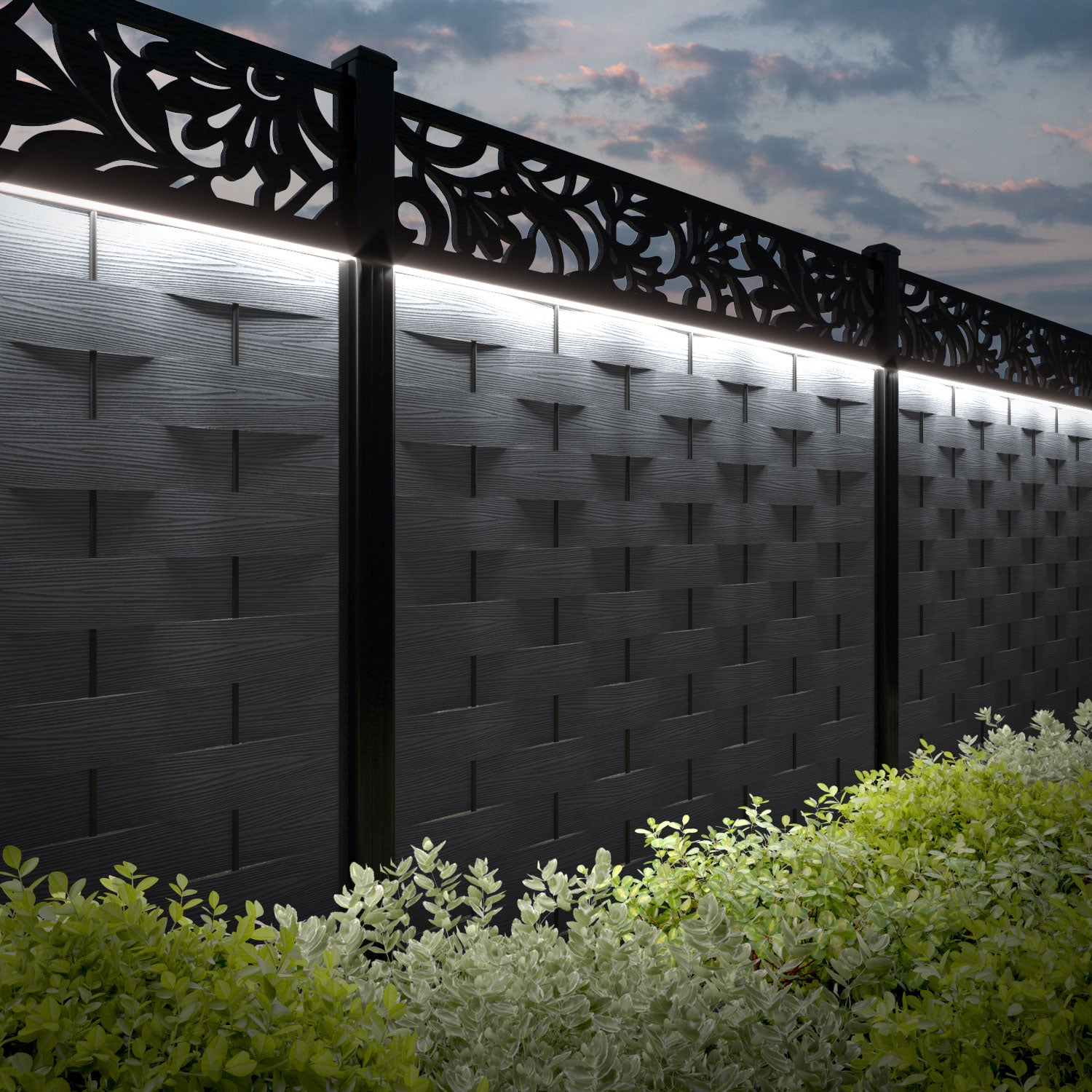 Ripple Heritage Fence Panel - Anthracite - with our aluminium posts