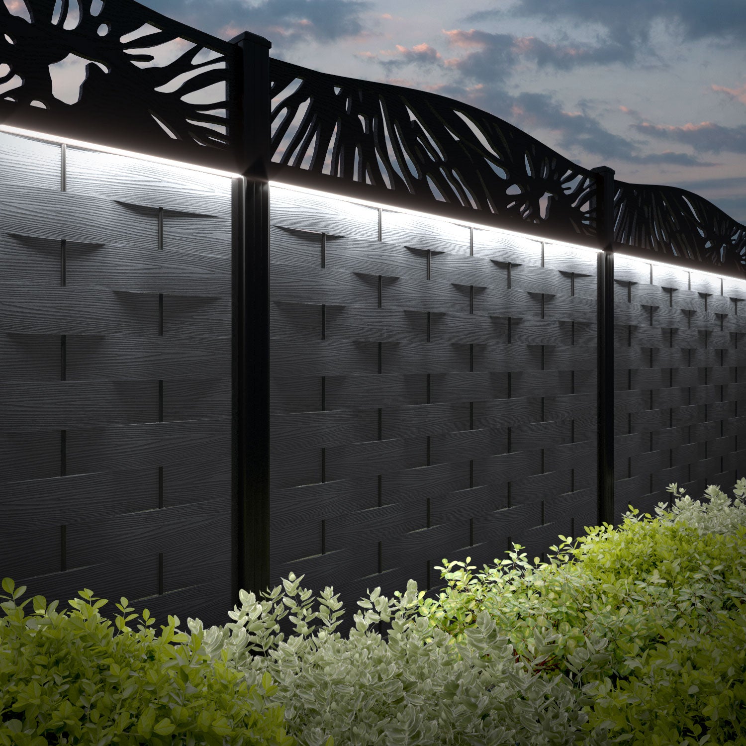 Ripple Poppy Curved Top Fence Panel - Anthracite - with our composite posts