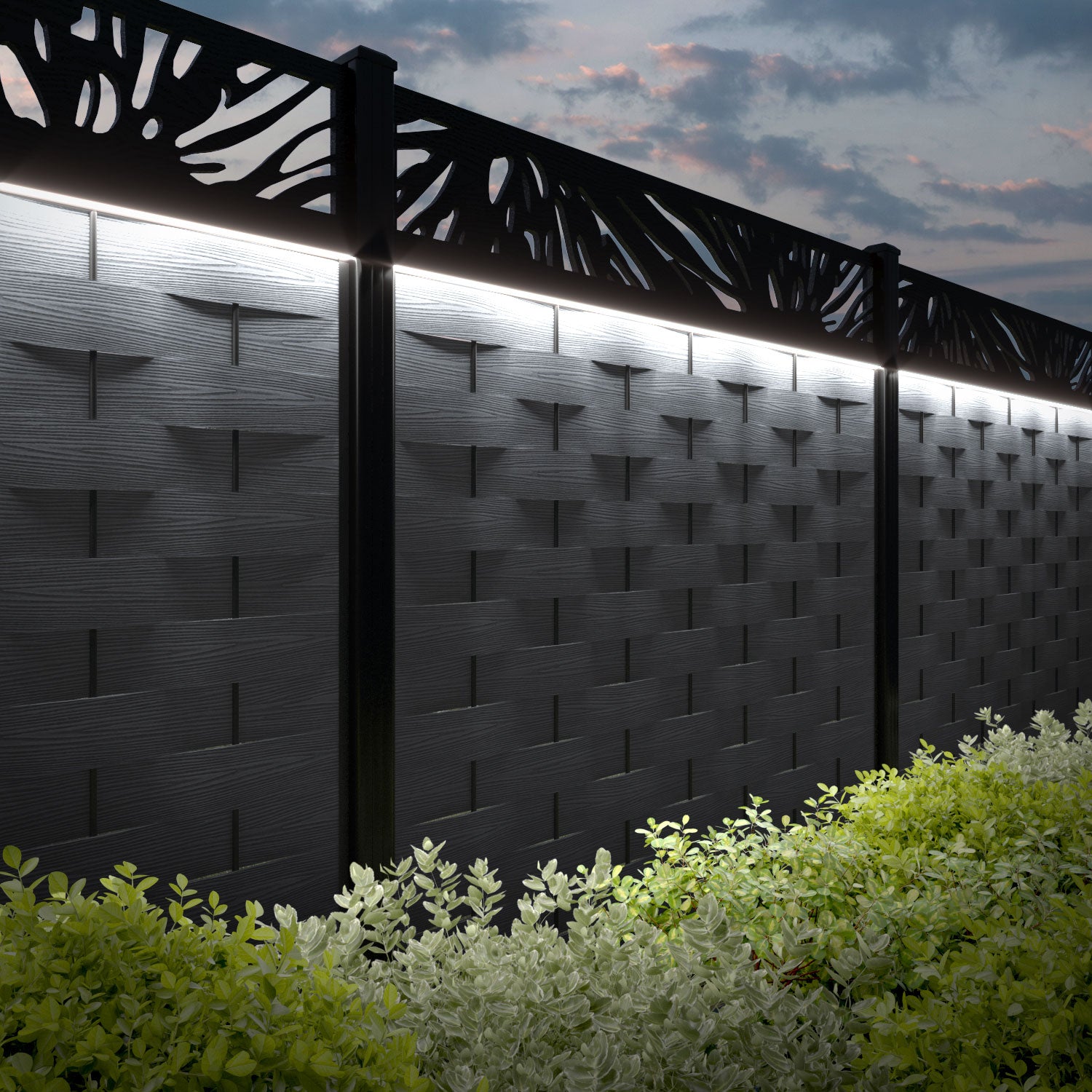 Ripple Poppy Fence Panel - Anthracite - with our aluminium posts