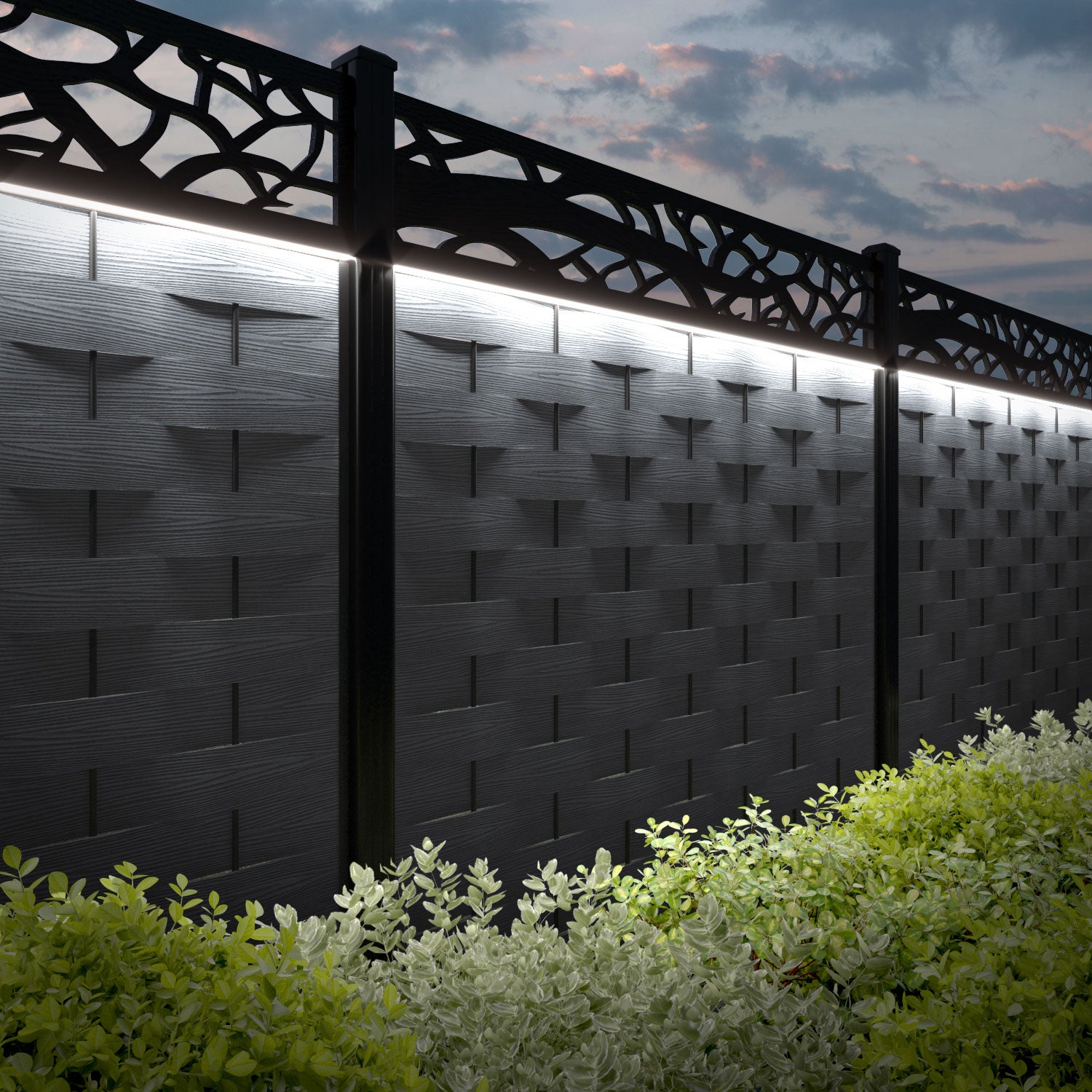 Ripple Twilight Fence Panel - Anthracite - with our composite posts