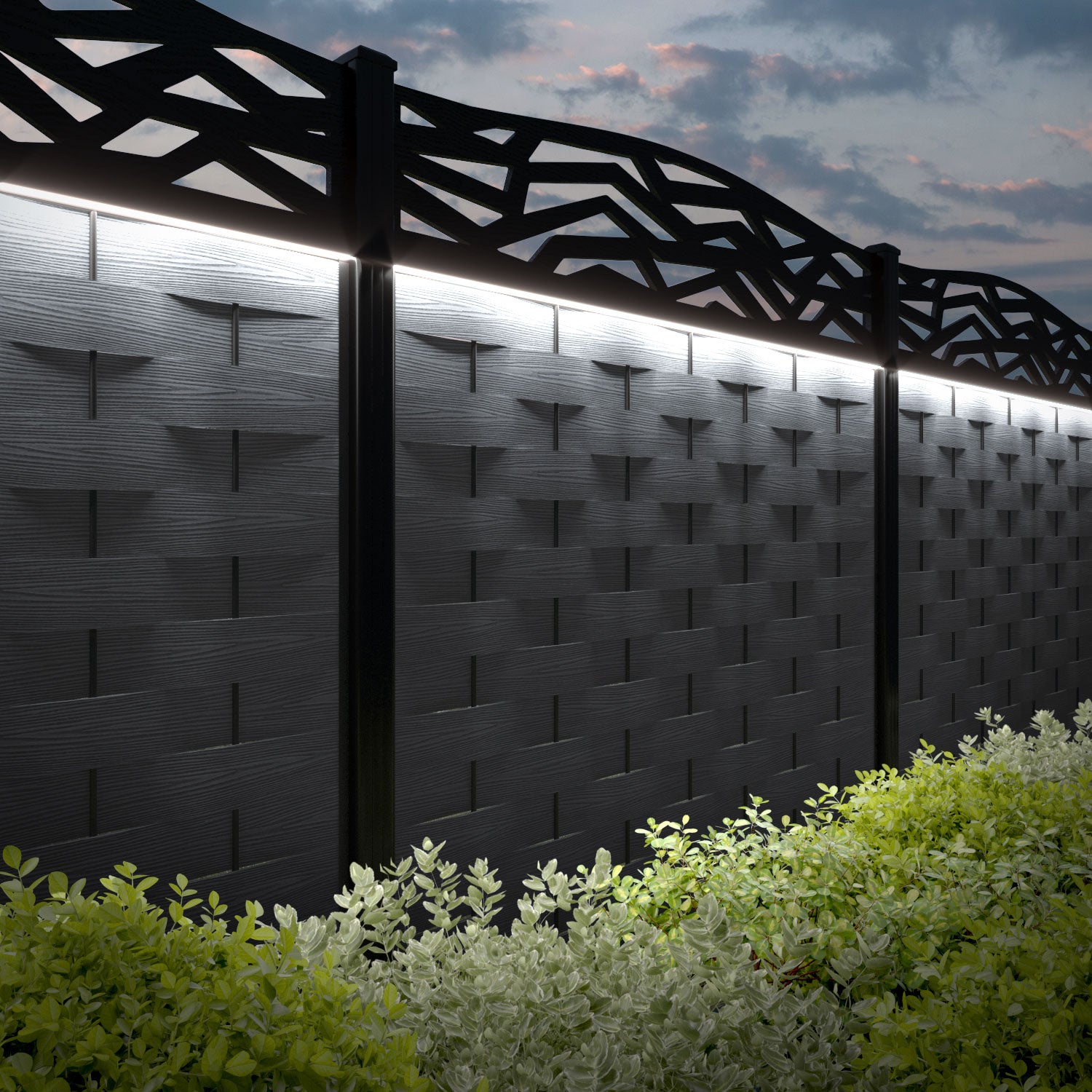 Ripple Zenith Curved Top Fence Panel - Anthracite - with our composite posts