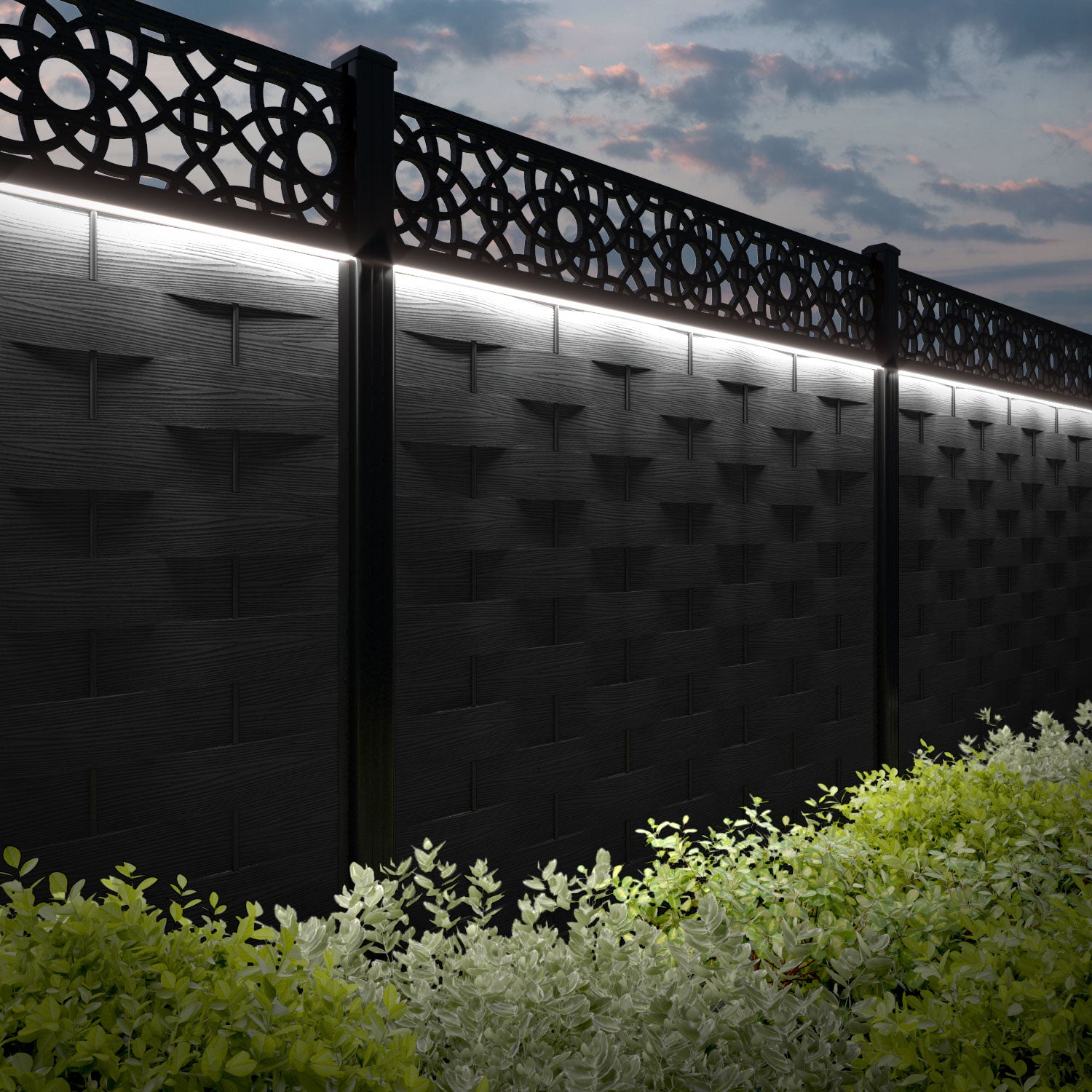 Ripple Ambar Fence Panel - Black - with our aluminium posts