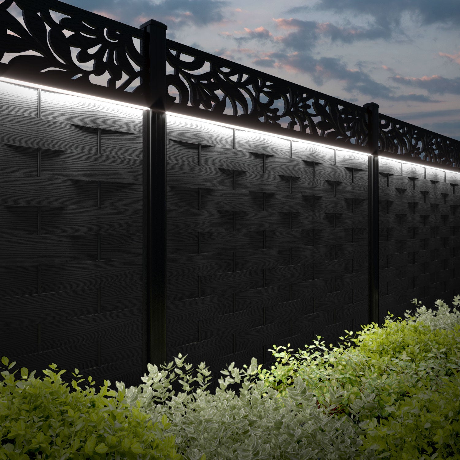 Ripple Heritage Fence Panel - Black - with our aluminium posts