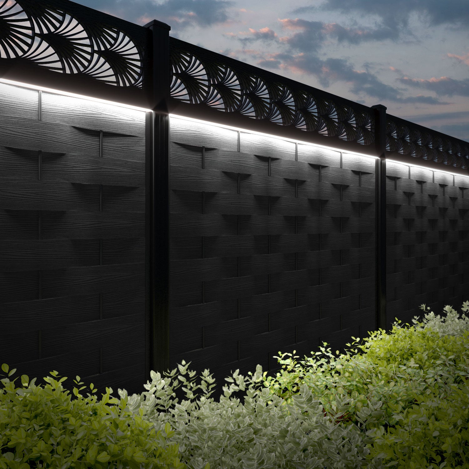 Ripple Laurel Fence Panel - Black - with our aluminium posts