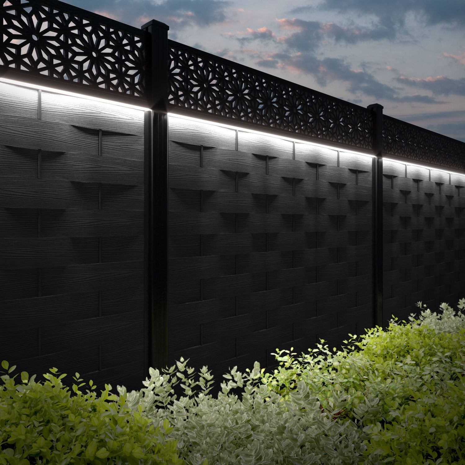 Ripple Narwa Fence Panel - Black - with our aluminium posts