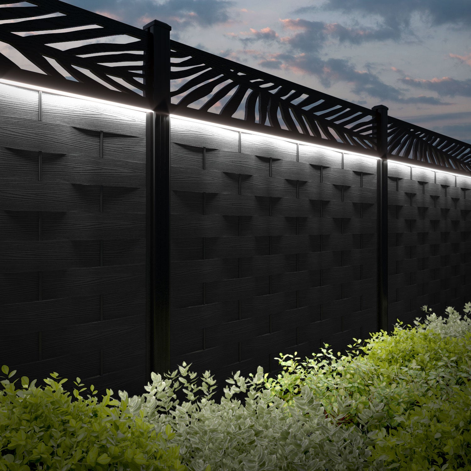 Ripple Pebble Fence Panel - Black - with our aluminium posts