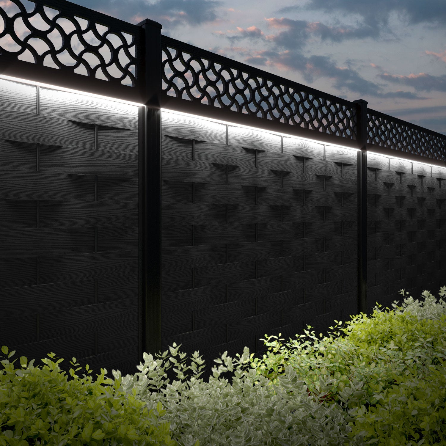Ripple Vida Fence Panel - Black - with our aluminium posts