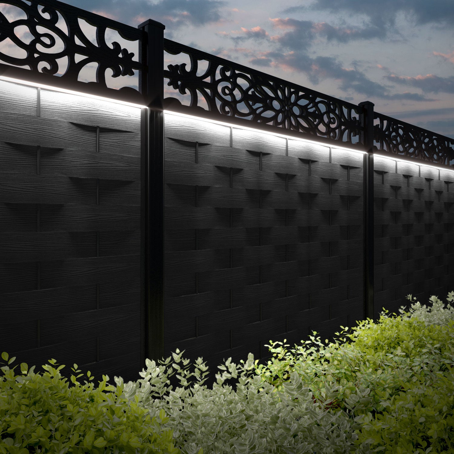 Ripple Windsor Fence Panel - Black - with our aluminium posts