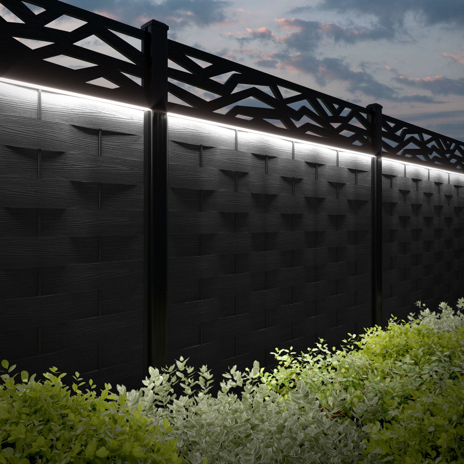 Ripple Zenith Fence Panel - Black - with our aluminium posts