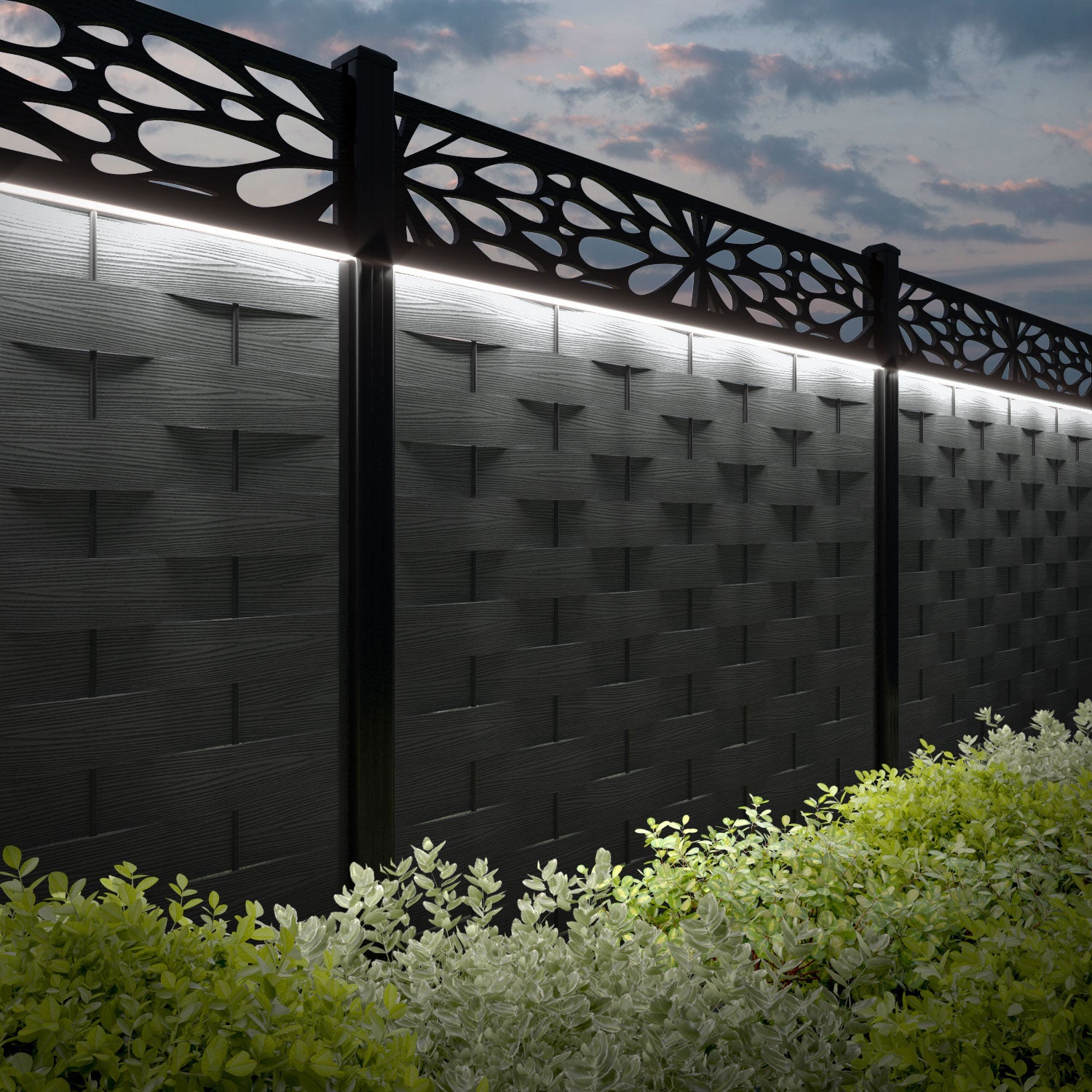 Ripple Blossom Fence Panel - Dark Grey - with our composite posts