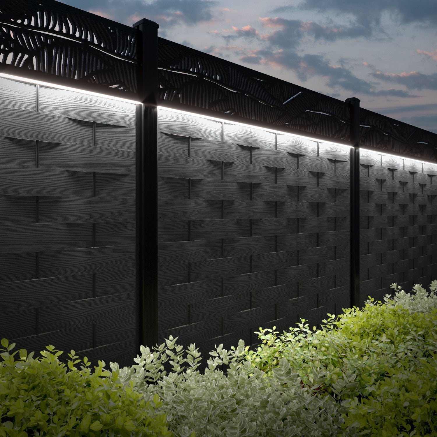 Ripple Feather Fence Panel - Dark Grey - with our composite posts