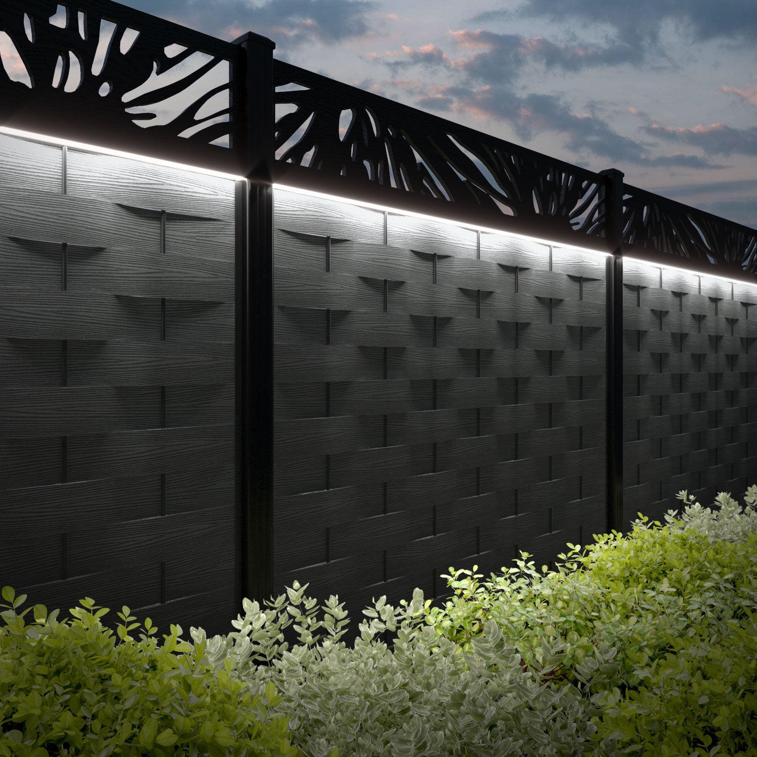 Ripple Poppy Fence Panel - Dark Grey - with our aluminium posts