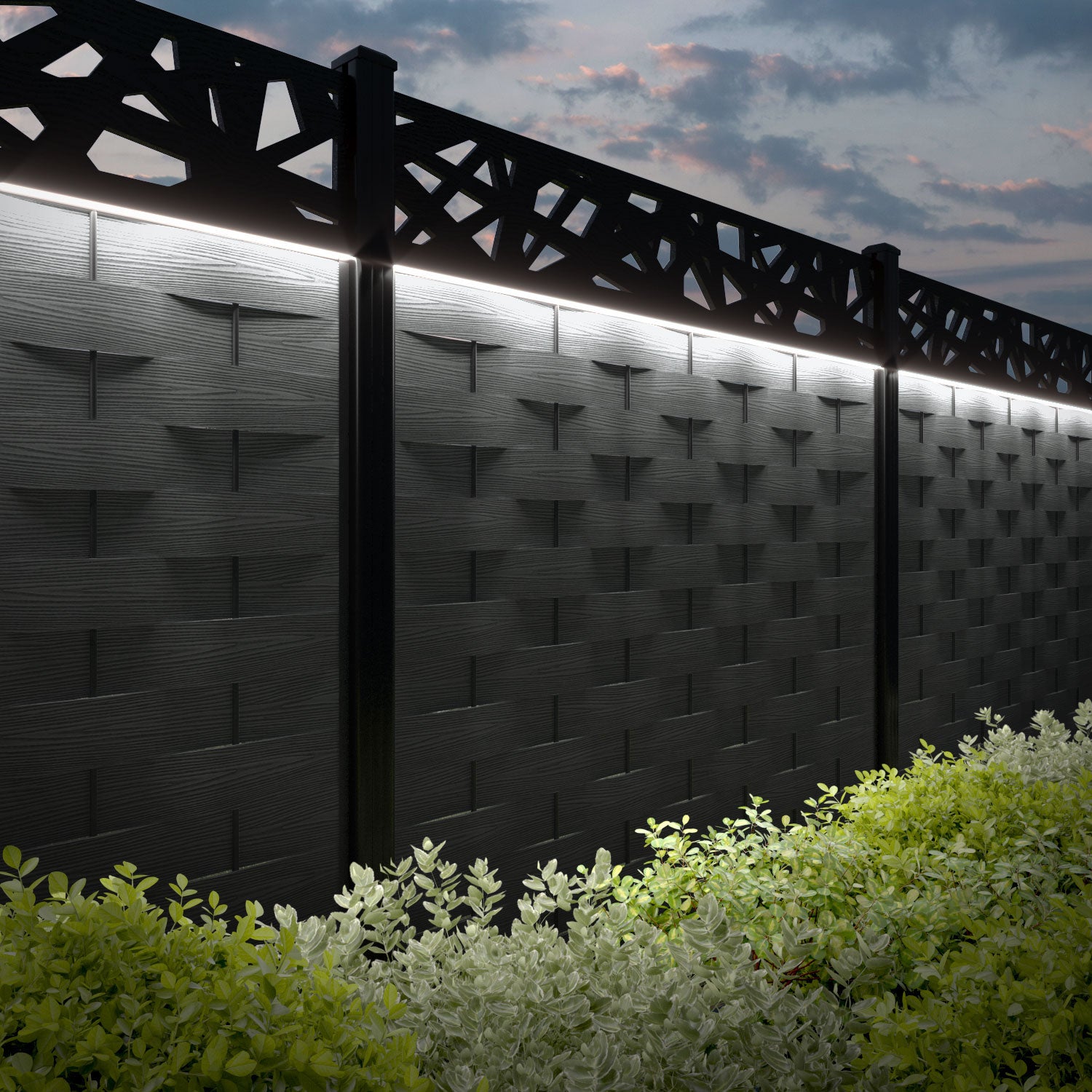 Ripple Prism Fence Panel - Dark Grey - with our aluminium posts