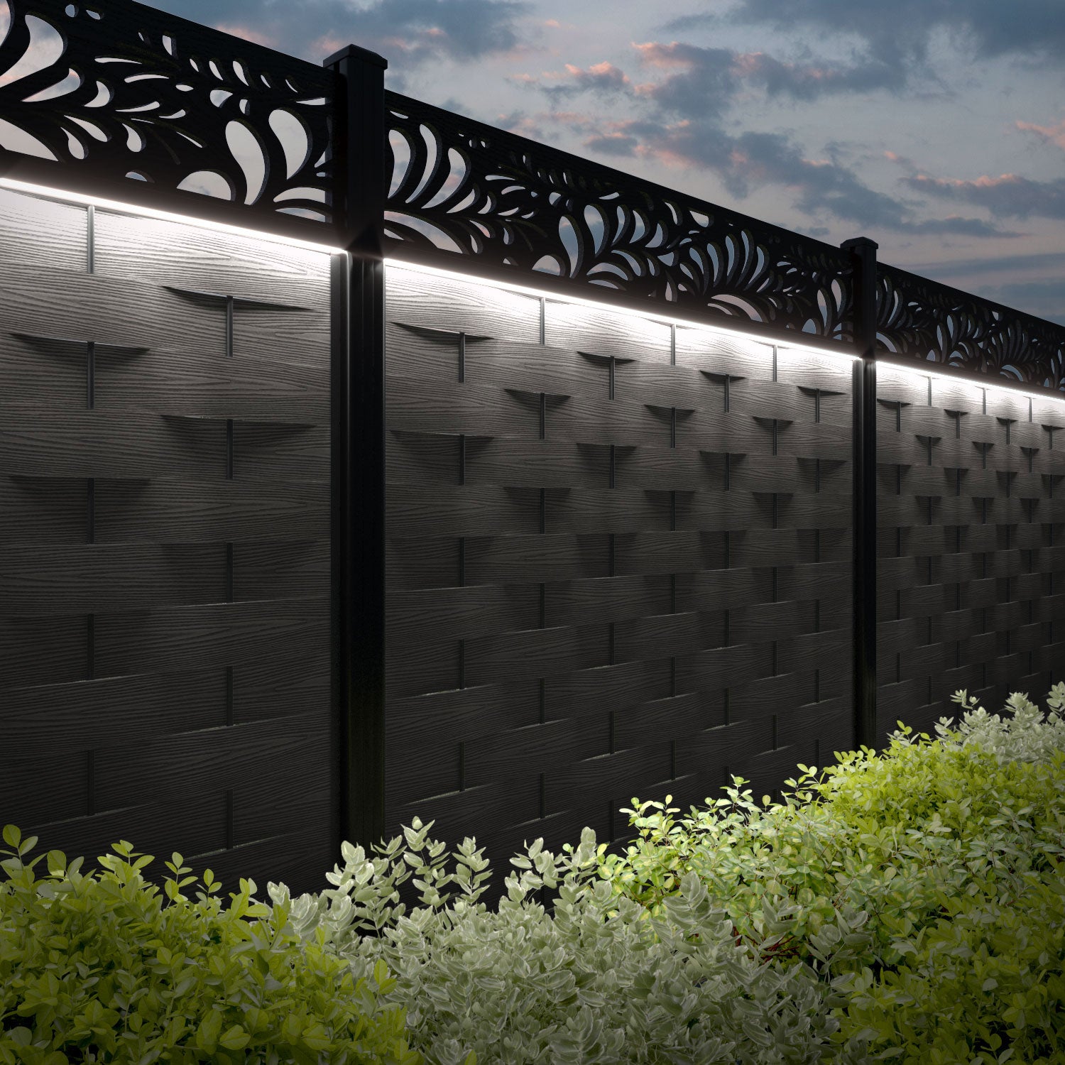 Ripple Petal Fence Panel - Dark Oak - with our composite posts