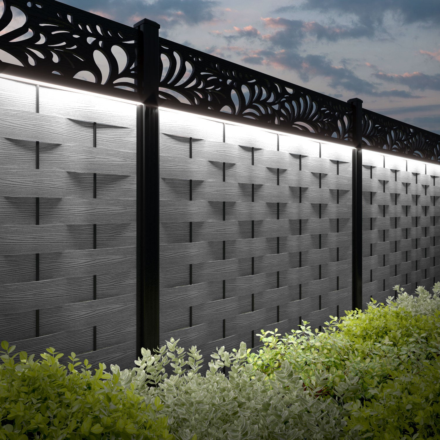 Ripple Petal Fence Panel - Light Grey - with our aluminium posts