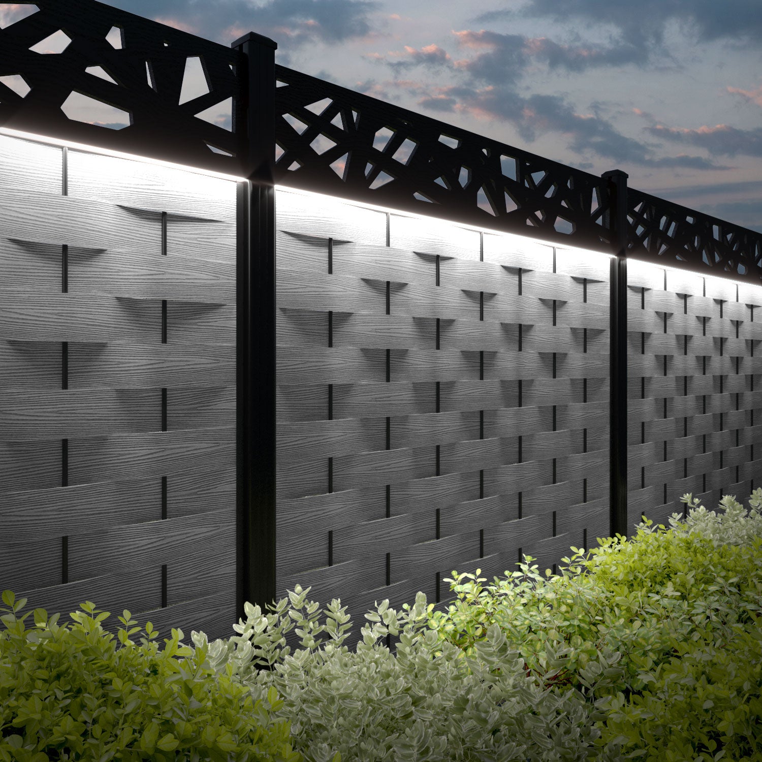 Ripple Prism Fence Panel - Light Grey - with our composite posts