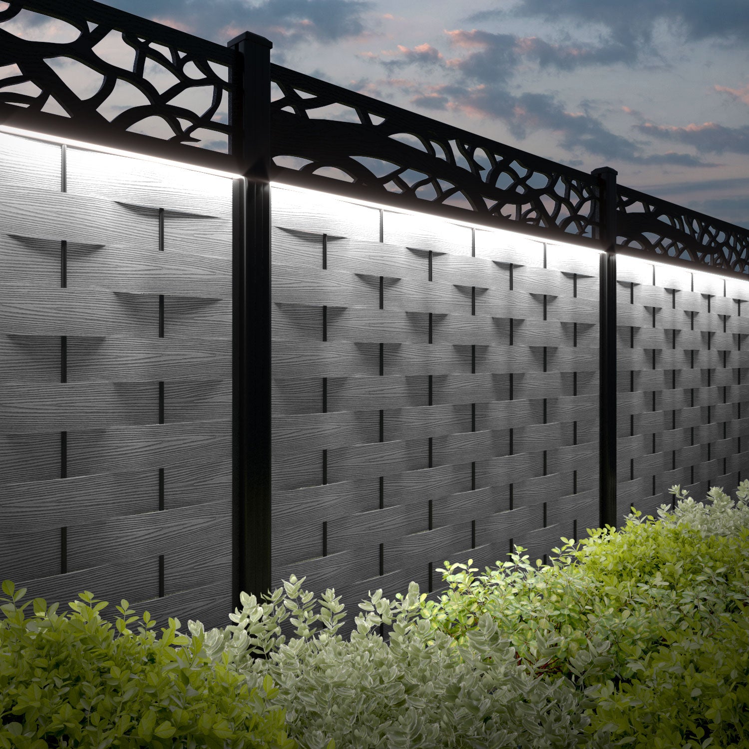 Ripple Twilight Fence Panel - Light Grey - with our composite posts