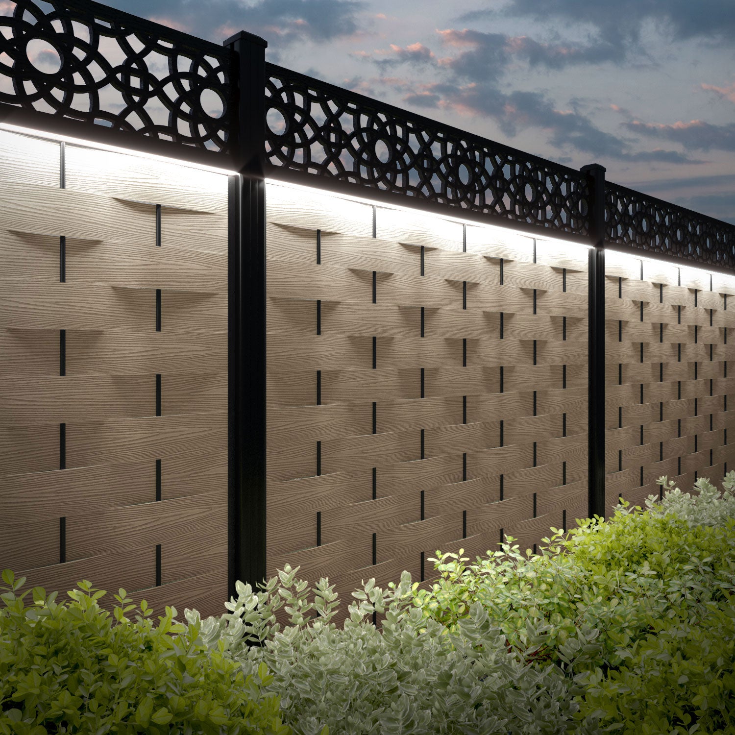 Ripple Ambar Fence Panel - Light Oak - with our composite posts