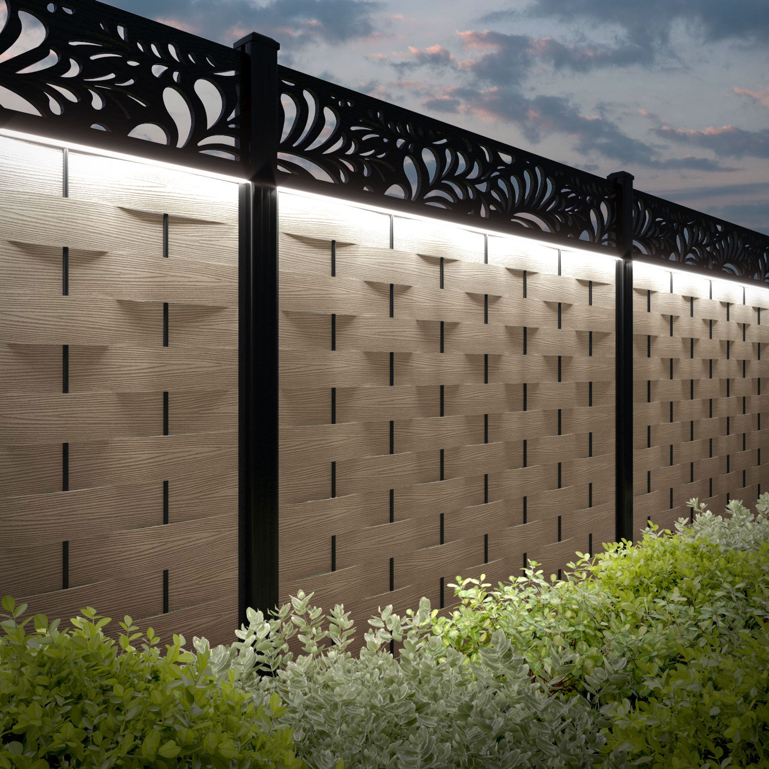 Ripple Petal Fence Panel - Light Oak - with our composite posts