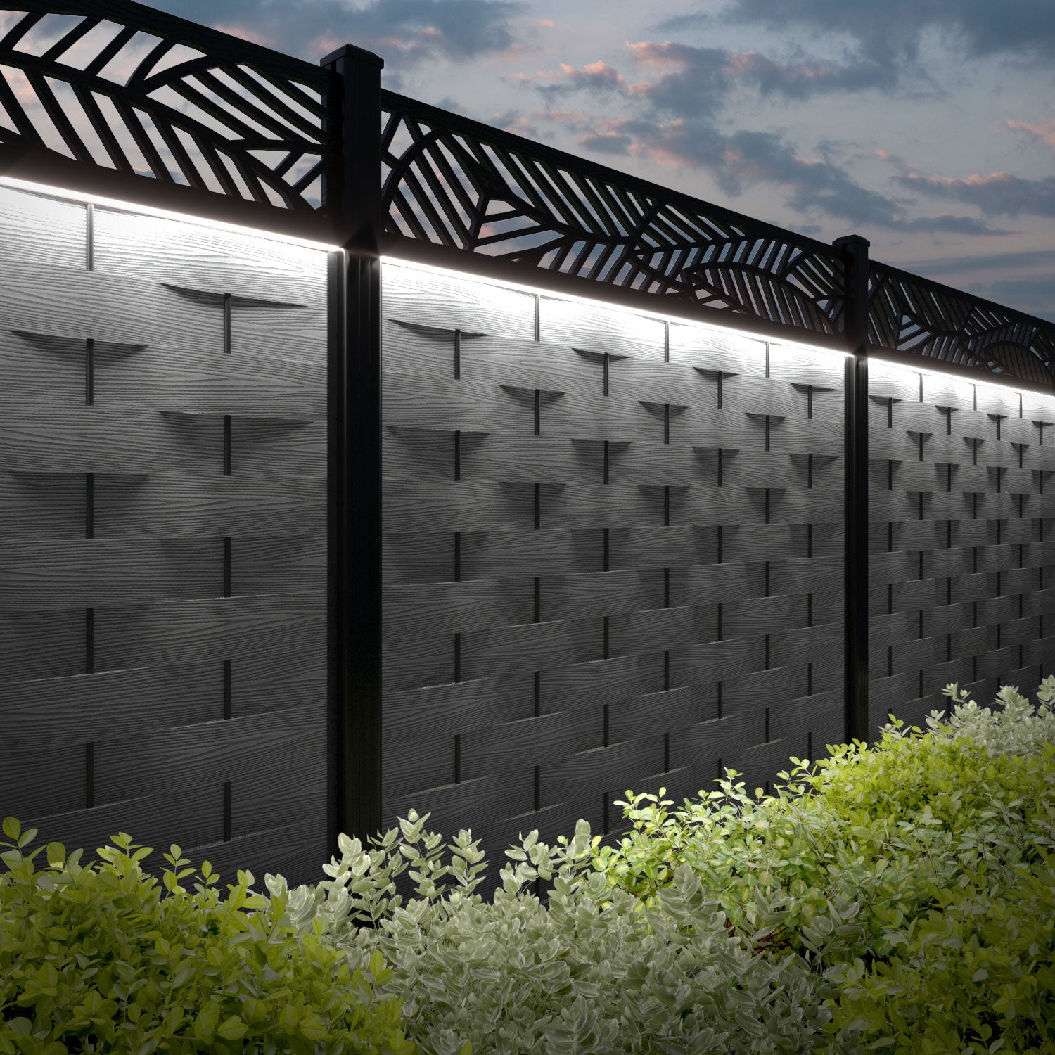 Ripple Habitat Fence Panel - Mid Grey - with our aluminium posts