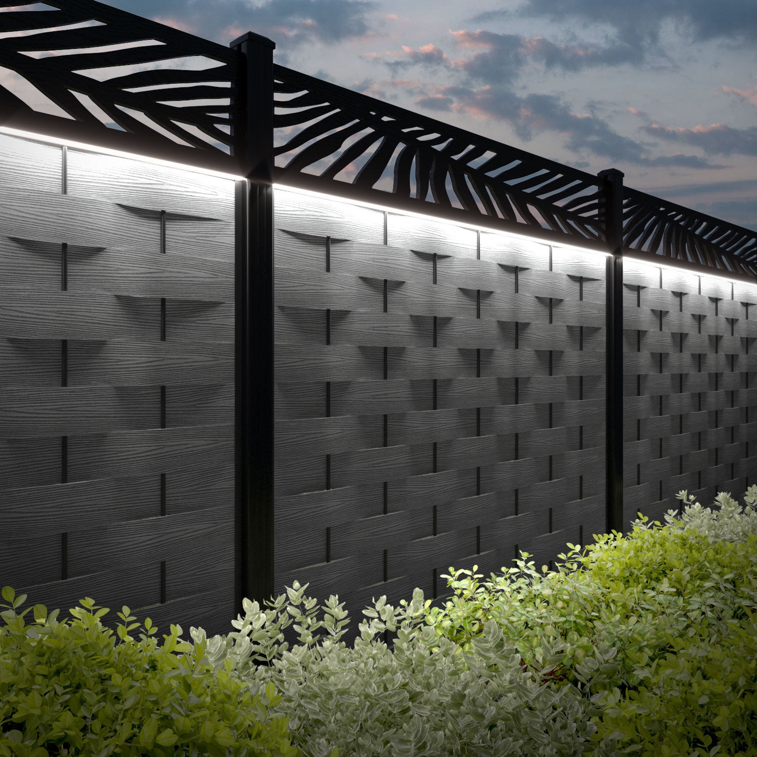 Ripple Palm Fence Panel - Mid Grey - with our composite posts